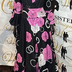 Long Floral Dress with Long Sleeves and 2 Scarves